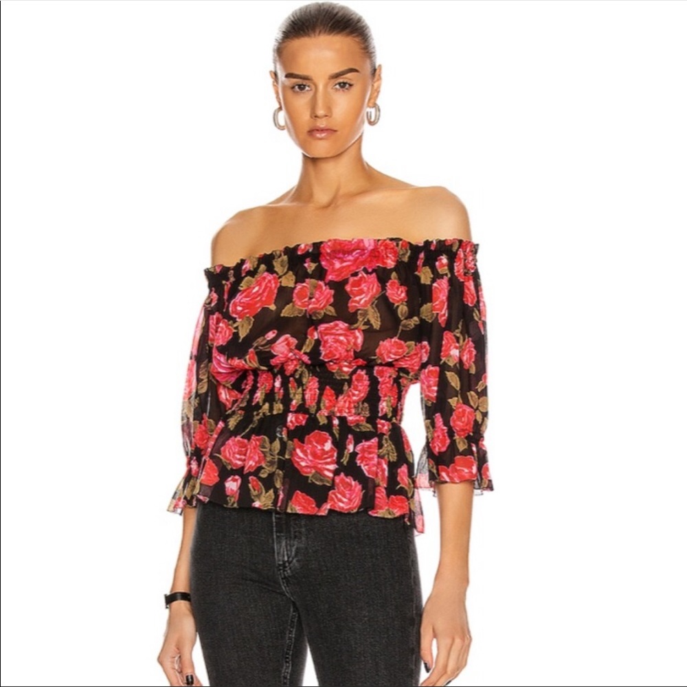 🚫SOLD🚫L'AGENCE Aubriella off-the-shoulder floral-print crepon top NWOT
